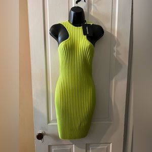 Lime Knitted Racer Neck Bodycon Dress (PrettyLittleThing)